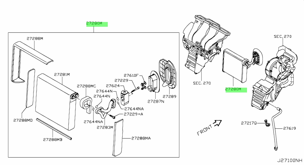 Купить Nissan 27280JG42A 27280 JG42A Evapolator Assembly Front