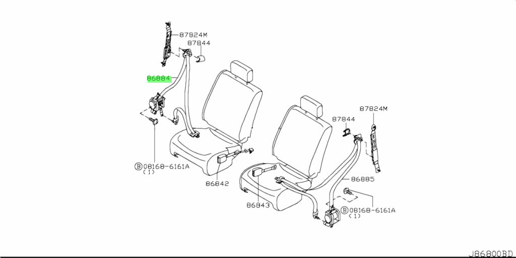 Купить Nissan 868843U000 86884 3U000 Belt Assembly Tongue