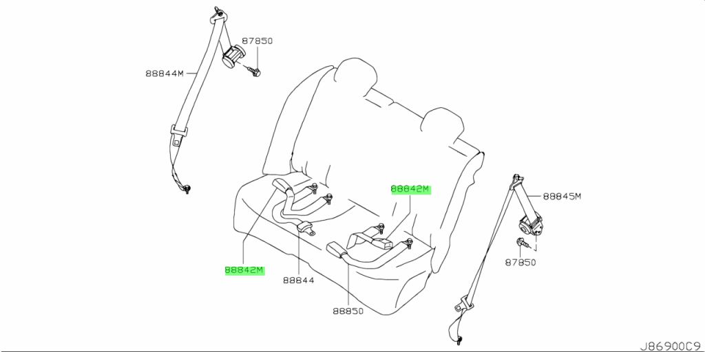 Buy Genuine Nissan Ed Ed Belt Assembly Rear Seat