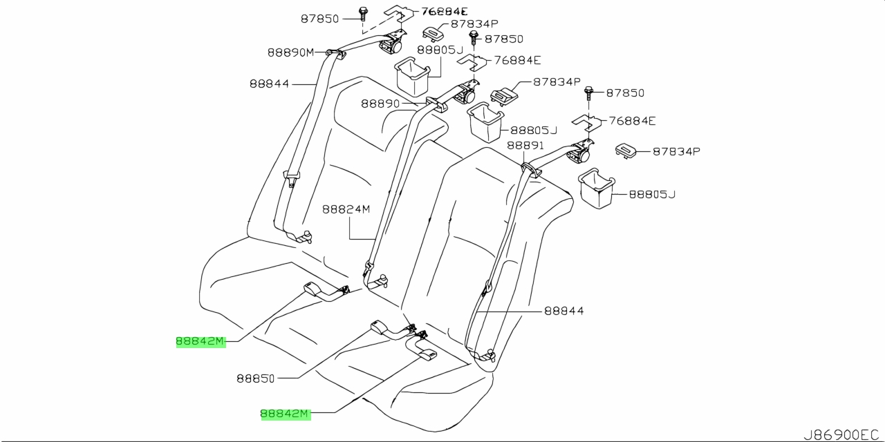 Buy Genuine Nissan Jk A Jk A Belt Assembly Rear Seat