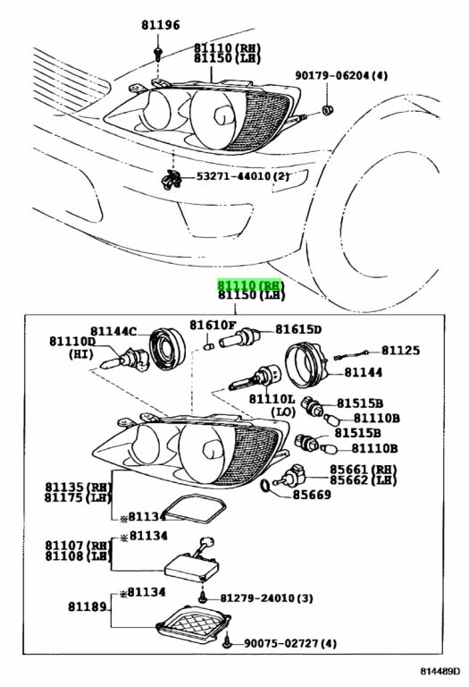 Купить Toyota 8111053100 81110 53100 Headlamp Assy Rh для Lexus