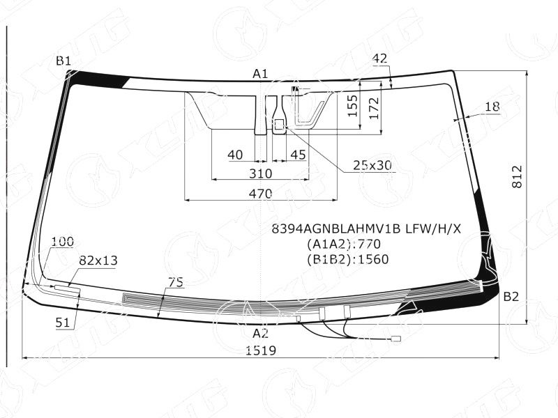 Стекло лобовое с обогревом щеток дд mitsubishi pajero 3 5d 06