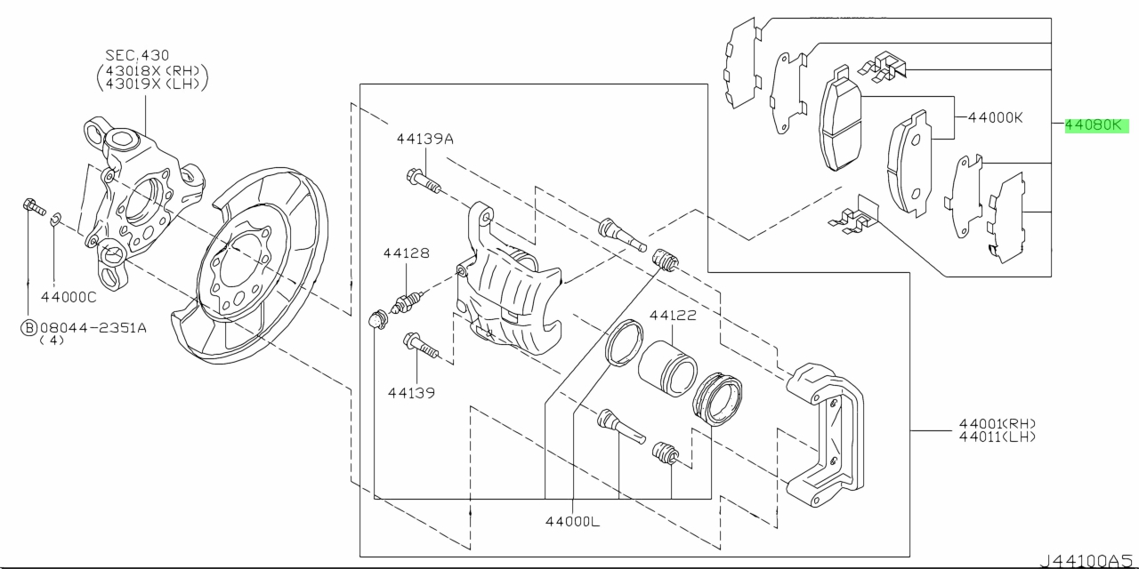 Buy Genuine Nissan 440808H325 (44080-8H325) Hardware Kit, Rear Disc ...