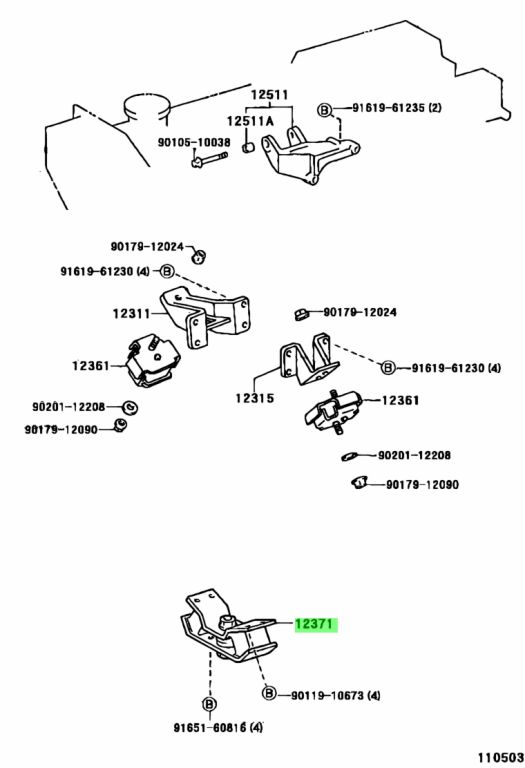 Buy Genuine Toyota 1237117010 (12371-17010) Insulator, Engine Mounting ...