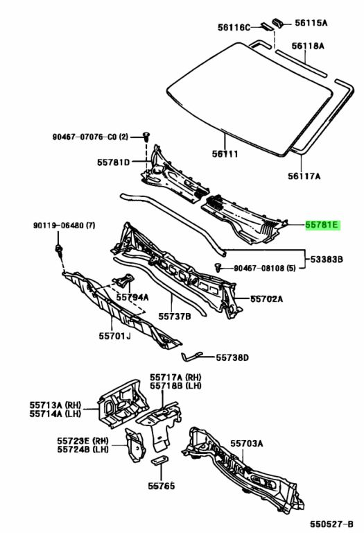 Buy Genuine Toyota 5570944060 (55709-44060) Louver Sub-Assy, Cowl Top ...