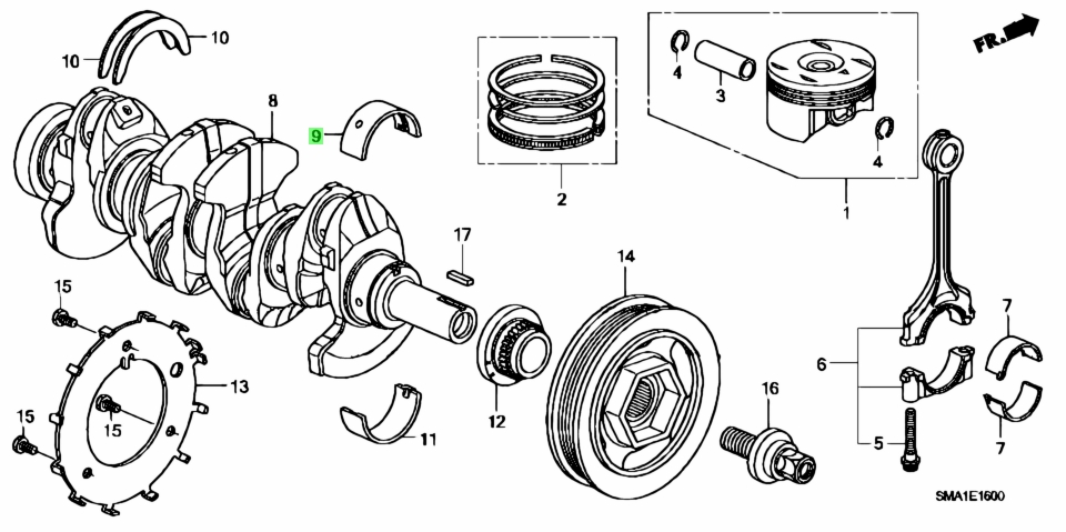 Buy Genuine Honda 13321RNAA02 (13321-RNA-A02) Bearing A, Main Upper ...