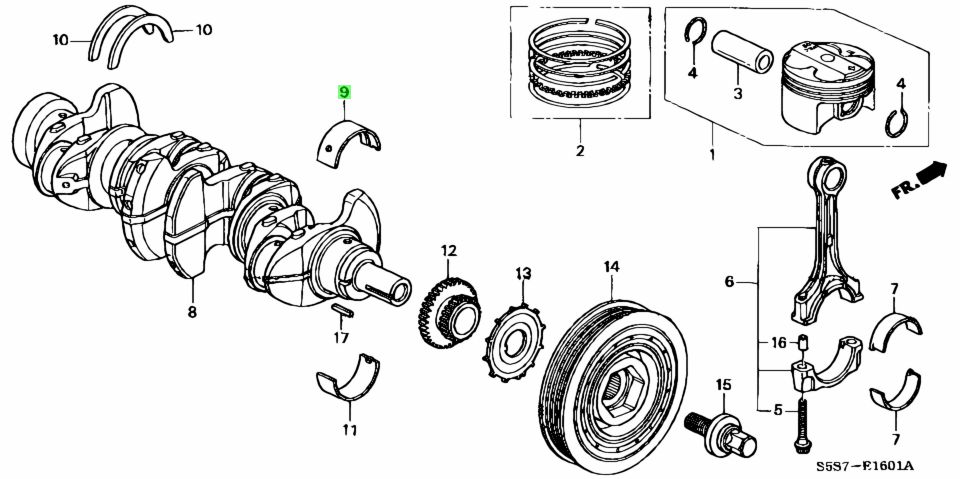 Buy Genuine Honda 13322PRBA01 (13322-PRB-A01) Bearing B, Main Upper ...