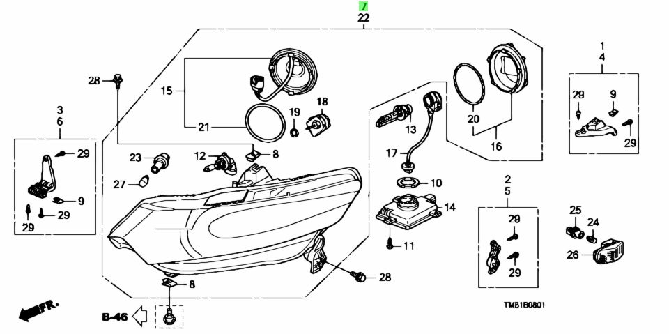 Купить Honda 33101TM8J11 (33101-TM8-J11) Фара для Honda Insight. Цены ...