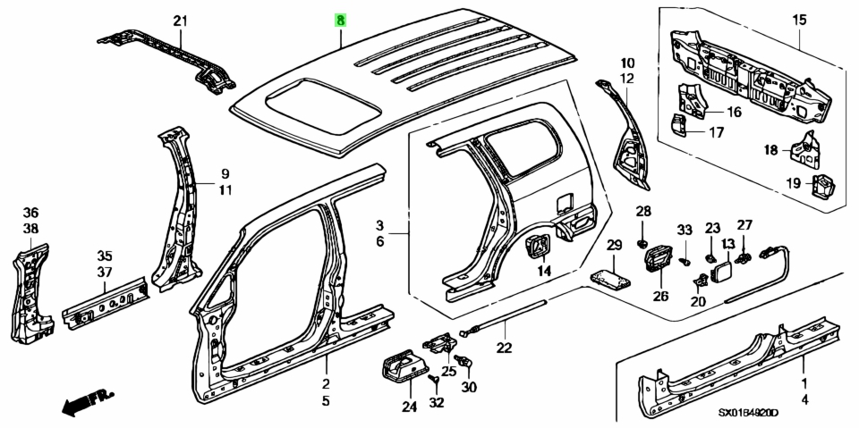 Buy Genuine Honda 62100SX0J00ZZ (62100-SX0-J00ZZ) Panel Comp., Roof ...