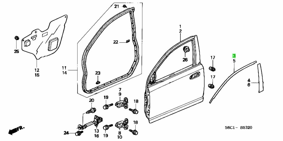 Buy Genuine Honda 67325S6A013 (67325-S6A-013) Tape, R. Fr. Door Sash ...