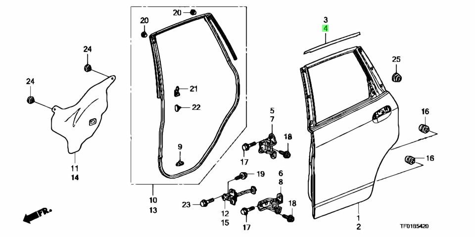 Buy Genuine Honda 67865TF0003 (67865-TF0-003) Tape, L. Rr. Door Sash ...