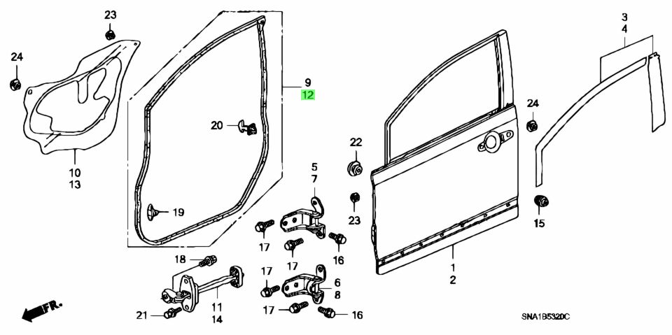 Buy Genuine Honda 72350SNAA01 (72350-SNA-A01) Weatherstrip, L. Fr. Door ...