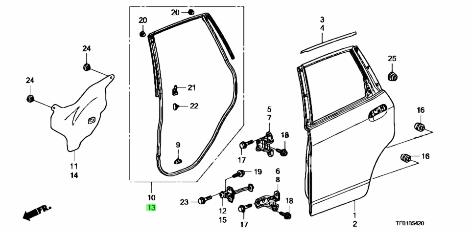 Buy Genuine Honda 72850TF0003 (72850-TF0-003) Weatherstrip, L. Rr. Door ...