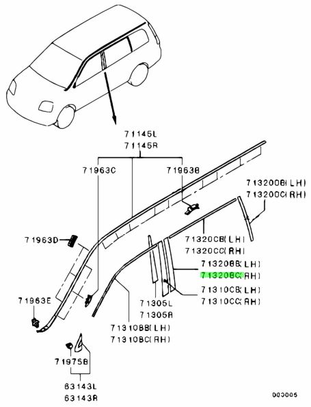 Buy Genuine Mitsubishi 7410A046XA Tape,rr Door Sash for Mitsubishi Dion ...