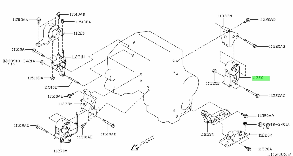 Buy Genuine Nissan 11320CA01E (11320-CA01E) Insulator-Engine Mounting ...