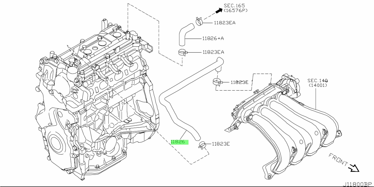 Buy Genuine Nissan 11826EN201 (11826-EN201) Hose, Blow By A. Prices ...