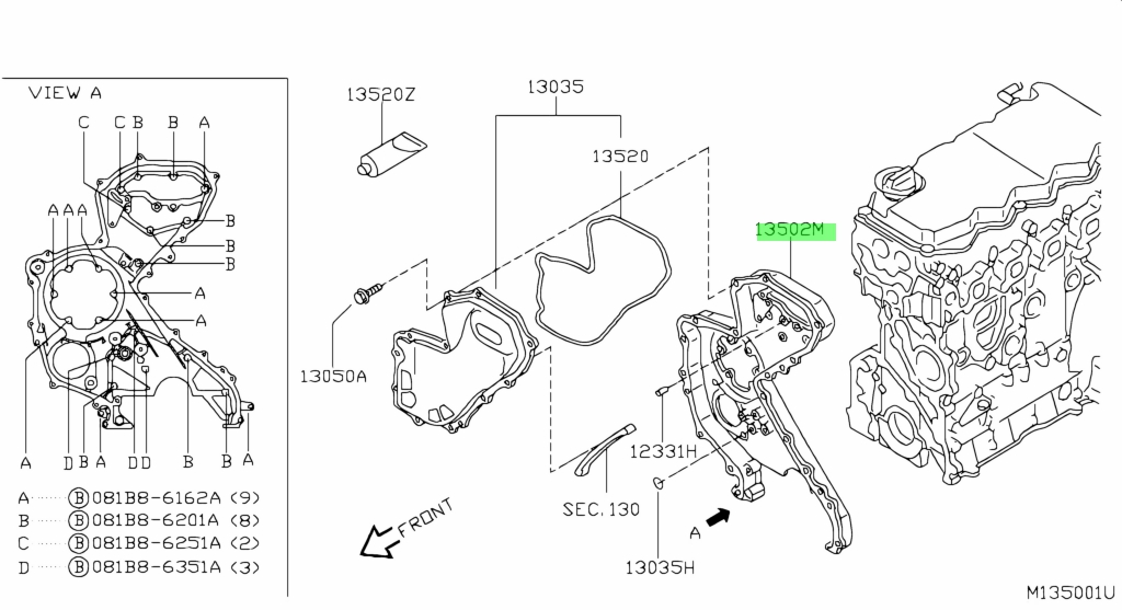 Buy Genuine Nissan 13502EB300 (13502-EB300) Case-Timing Chain,rear ...