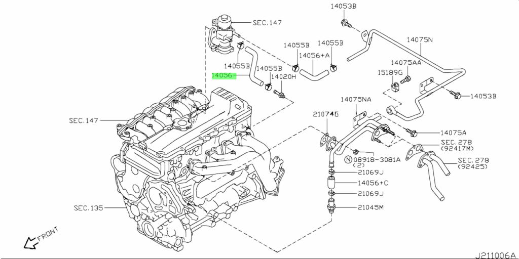 Buy Genuine Nissan 14056MA70B (14056-MA70B) Hose, Water. Prices, fast ...