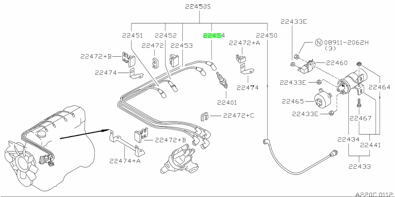 Buy Genuine Nissan 22454V5610 (22454-V5610) Cable Assembly, High ...