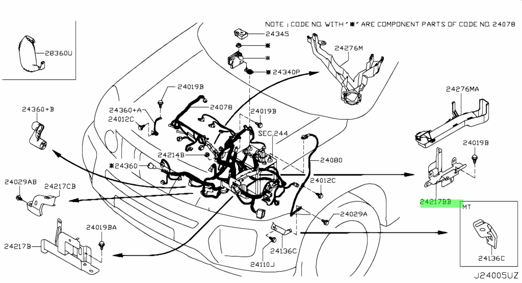 Parts код. 24012-Jg47a. M9r/127. Запчасть 24317-05j00 на схеме.