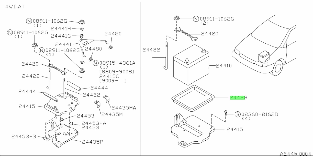 Buy Genuine Nissan 24428F6100 (24428-F6100) Tray, Battery. Prices, fast ...