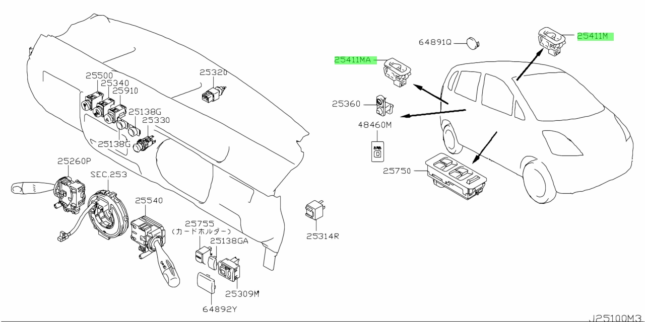 Buy Genuine Nissan 254114A0A1 (25411-4A0A1) Switch Assembly, Power ...