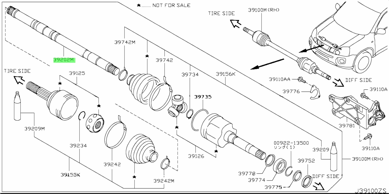 Buy Genuine Nissan 39204JG04C (39204-JG04C) Shaft, Front Drive Rh ...