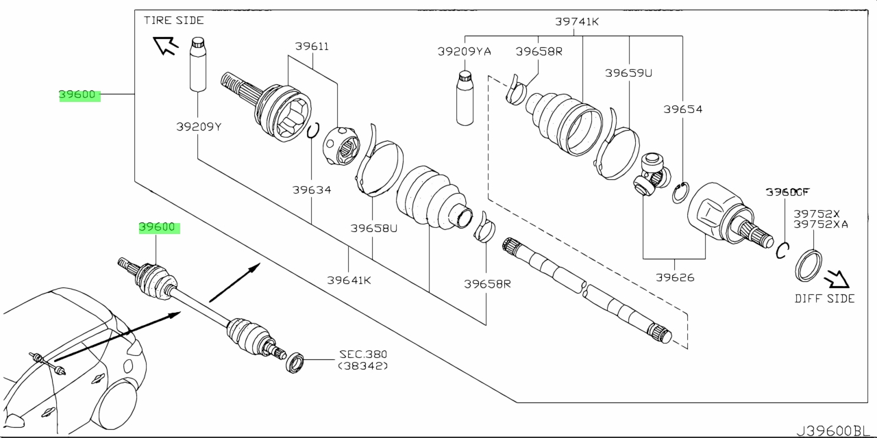 Buy Genuine Nissan 396001AA0B (39600-1AA0B) Shaft Assembly, Rear Drive ...