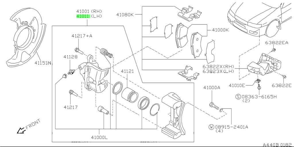 Nissan 410110N601 - CALIPER ASSEMBLY, FRONT LH WITHOUT PAD OR SHIM;CALIPER ASSEMBLY-FRONT LH,W/O PADS OR SHIMS