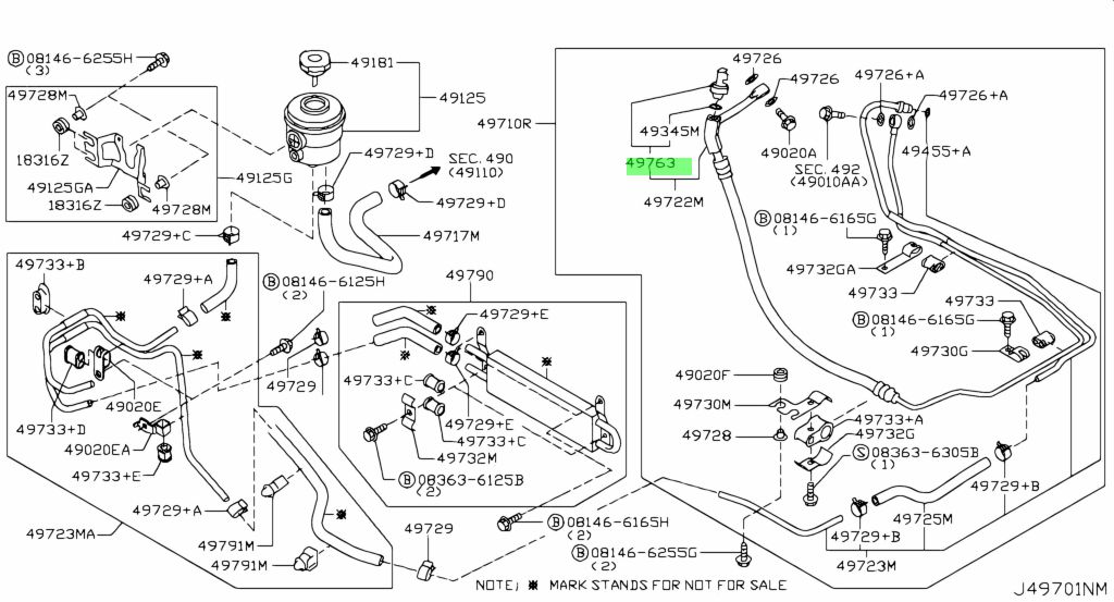 Genuine Nissan 49763-6N20A Power Steering Pressure Sensor Assembly 