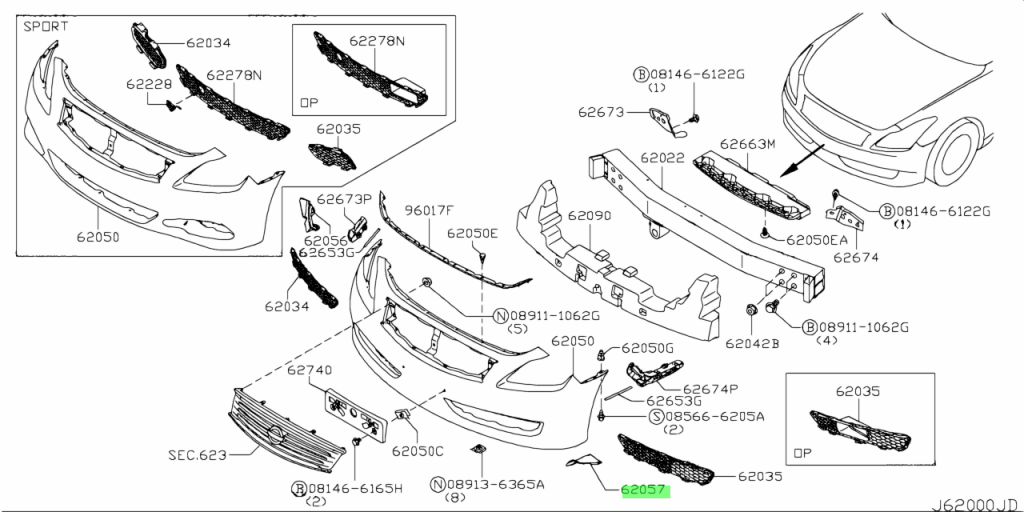 Buy Genuine Nissan 62059JL00A (62059-JL00A) Stiffener, Front
