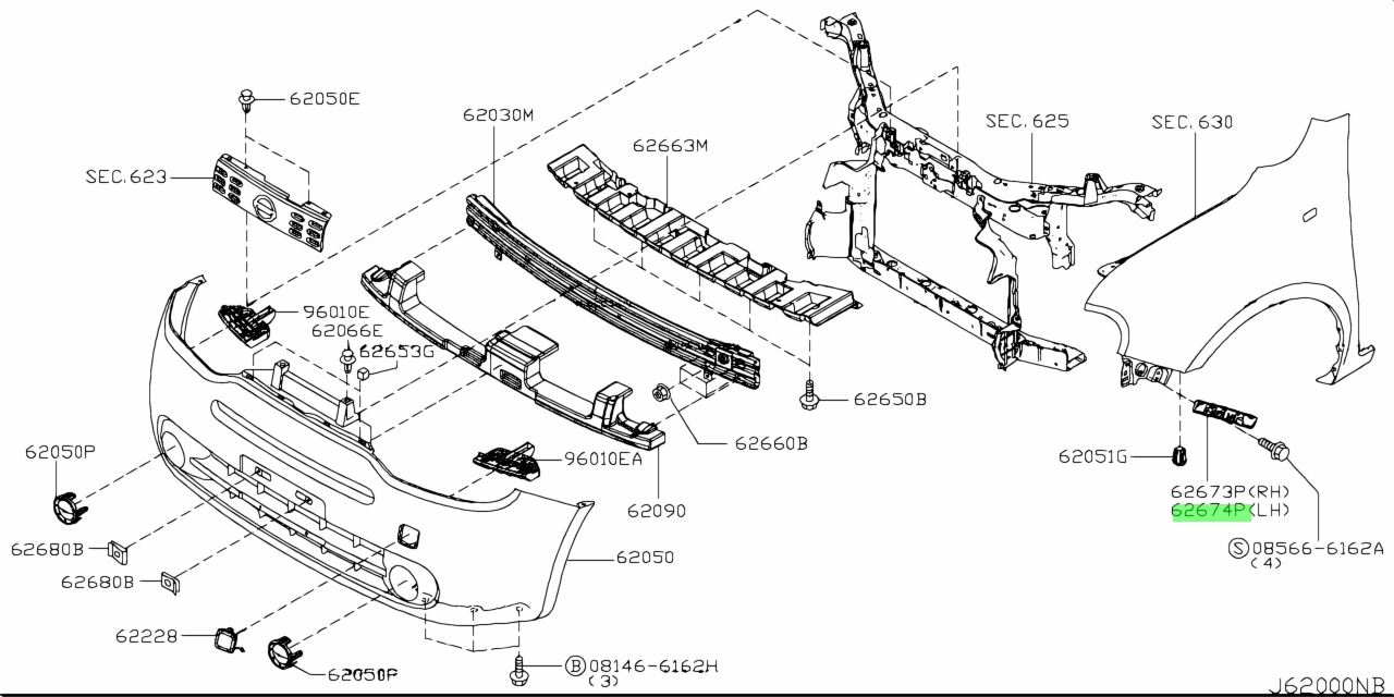 Buy Genuine Nissan 622231FA0A (62223-1FA0A) Bracket, Front Bumper Side ...