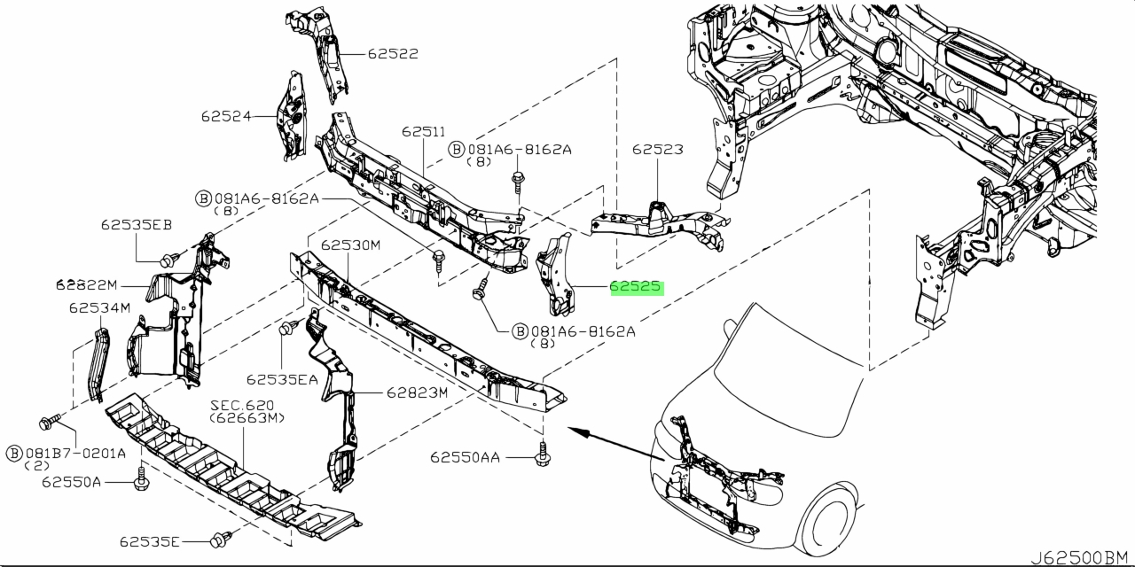 Buy Genuine Nissan 625411FA0A (62541-1FA0A) Reinforce-Radiator Core ...