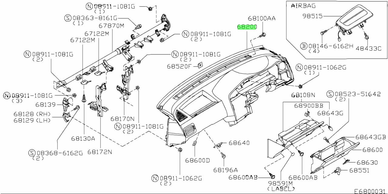 Buy Genuine Nissan 682002F016 (68200-2F016) Panel & Pad Assembly ...