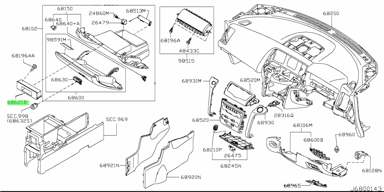 Buy Genuine Nissan 685961AE1A (68596-1AE1A) Mask, Glove Box for Nissan ...