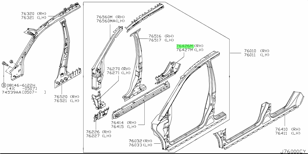 Buy Genuine Nissan 764B4CA00A (764B4-CA00A) Reinforce-Sill Outer,rh ...