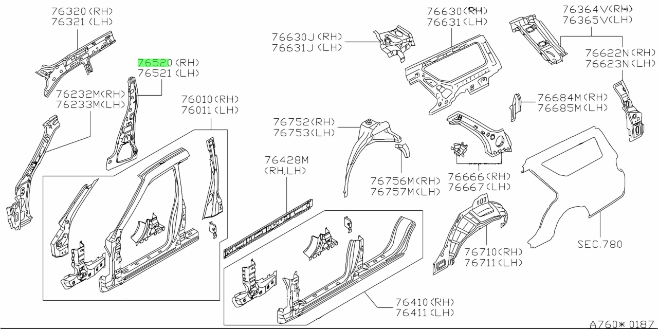 Buy Genuine Nissan 765300V700 (76530-0V700) Pillar, Center Inner Rh for ...