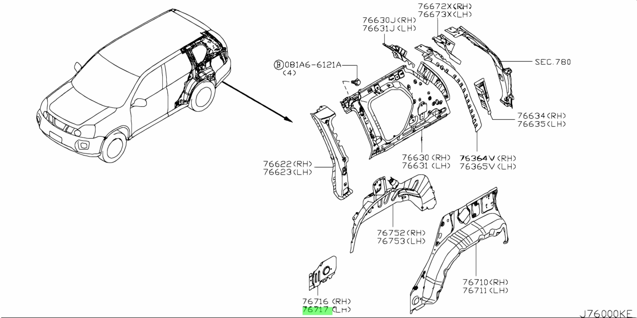 Buy Genuine Nissan 76717JG000 (76717-JG000) Extension, Rear Wheel House ...