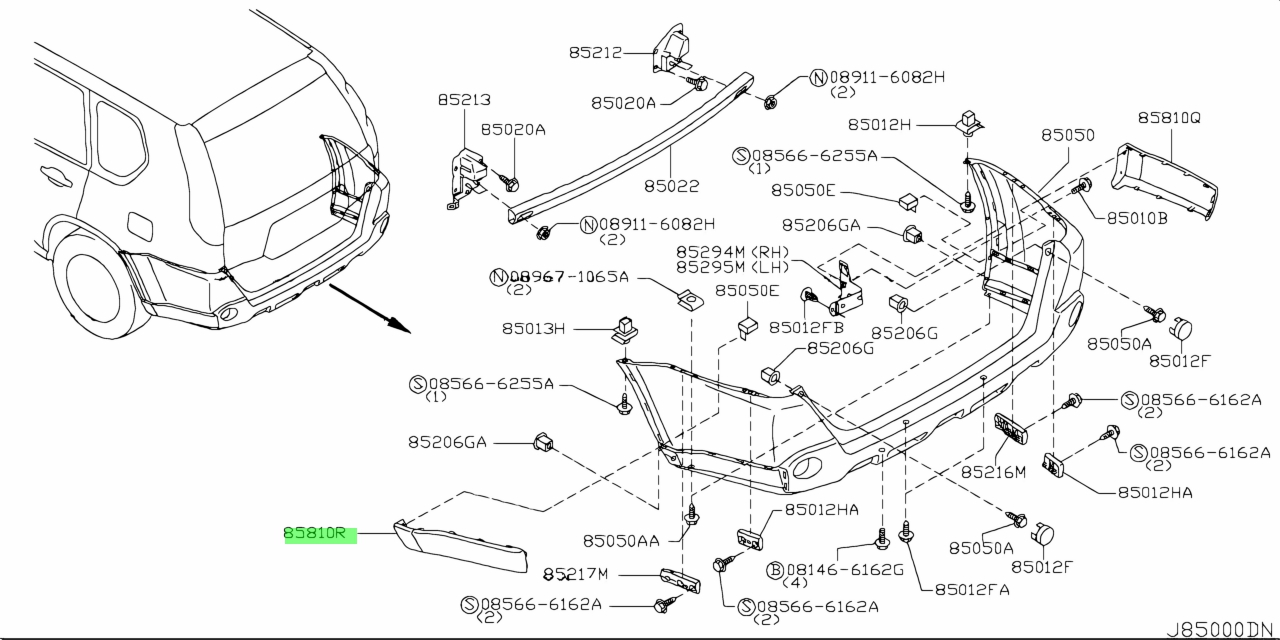 Buy Genuine Nissan 85089JG00A (85089-JG00A) Molding, Rear Bumper Lh ...