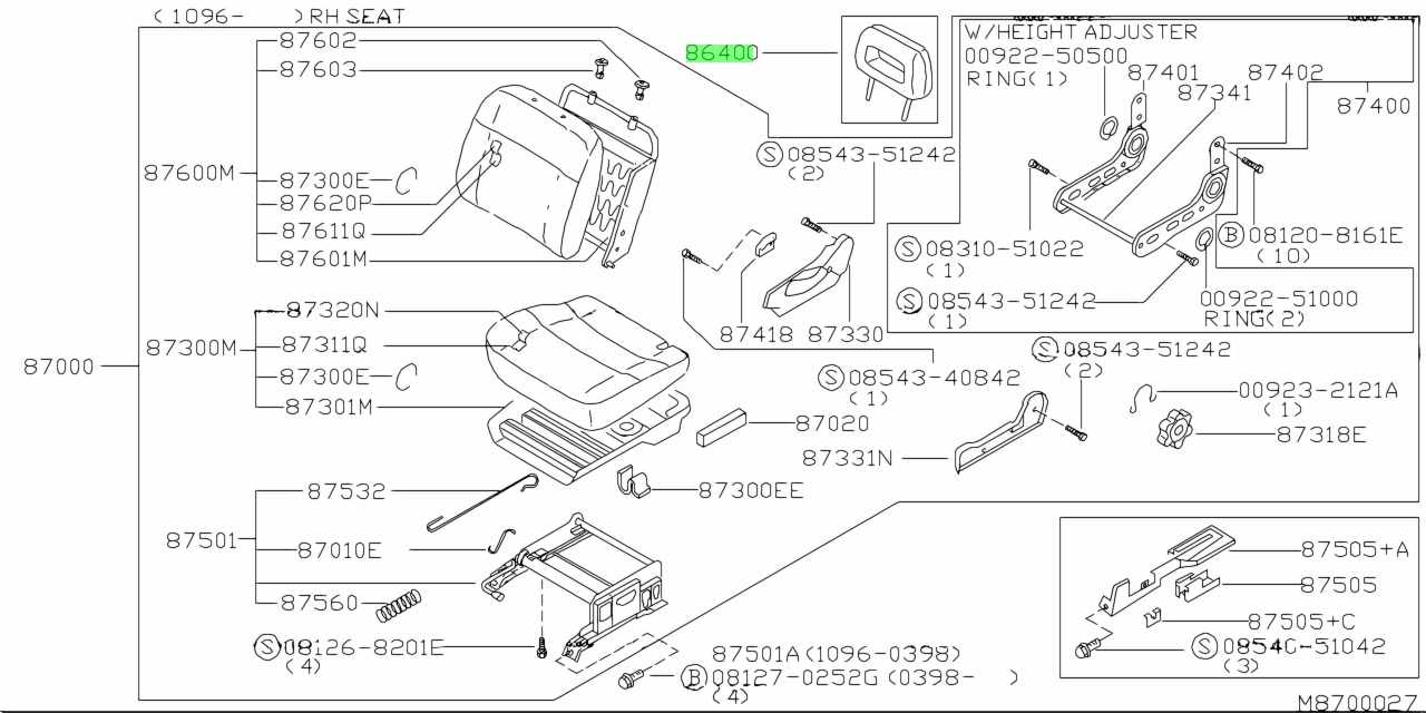  nissan 864007f006 86400 7f006 head rest assembly front seat