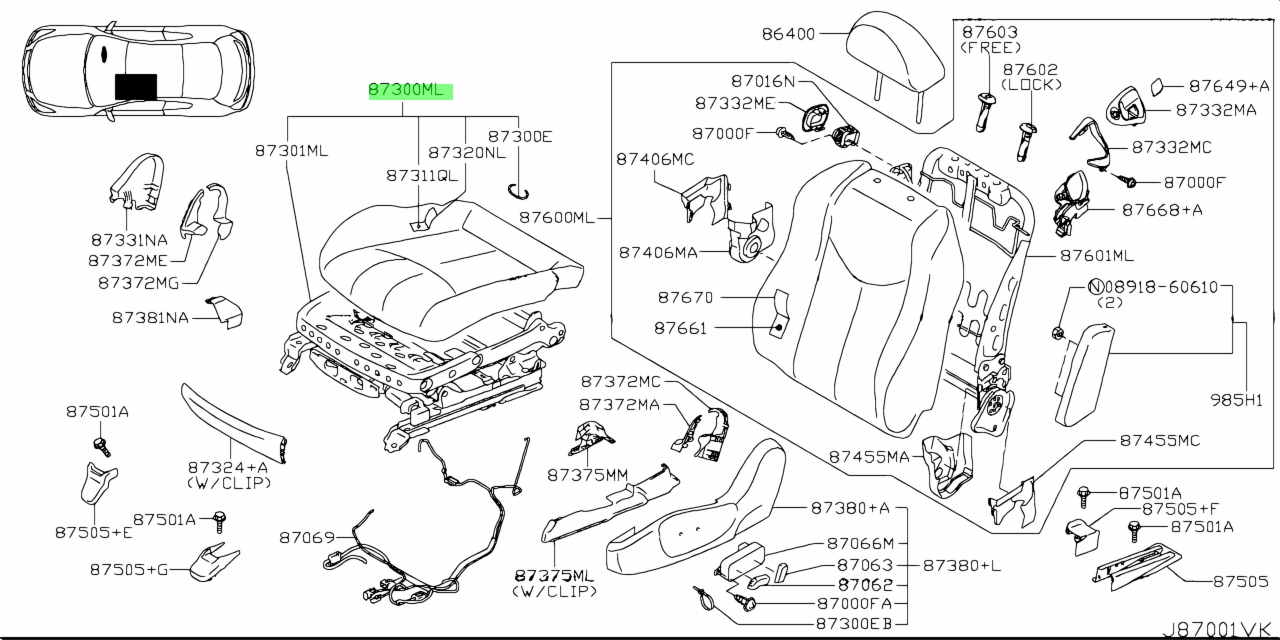 Buy Genuine Nissan 87350JU56B (87350-JU56B) Cushion Assembly, Front ...