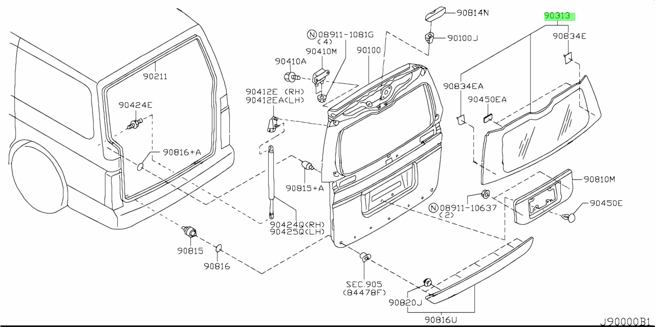 Buy Genuine Nissan 90300wl020 (90300-wl020) Glass, Back Door Window For 