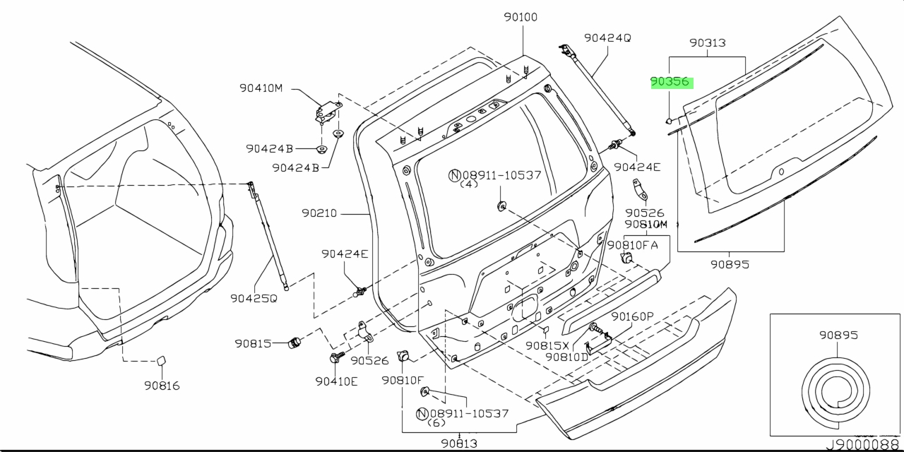 Buy Genuine Nissan 90356JG00A (90356-JG00A) Holder, Back Door Glass for ...