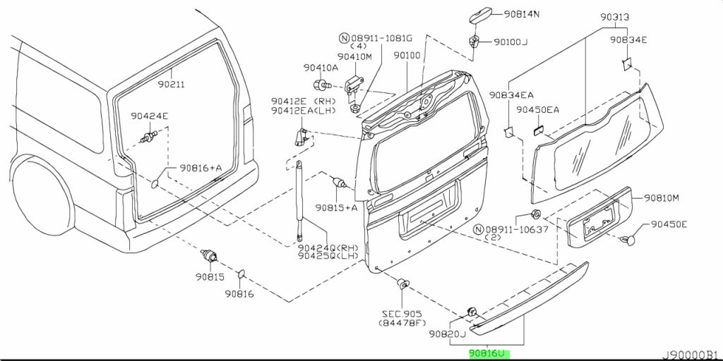 Buy Genuine Nissan 90816WL606 (90816-WL606) Finisher, Back Door Lower ...