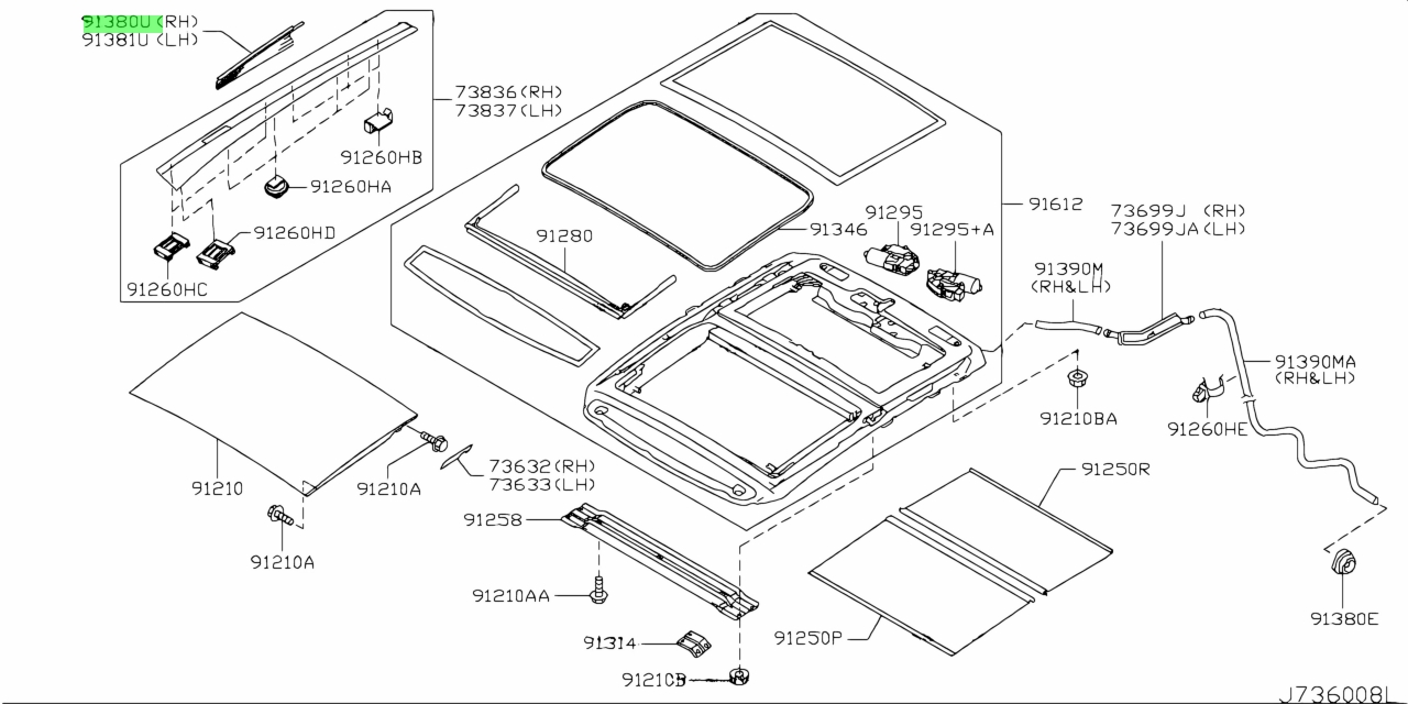 Buy Genuine Nissan 913801AA1A (91380-1AA1A) Inner Assembly, Blind Rh ...