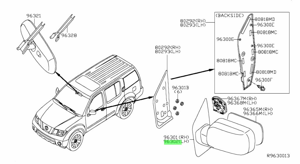 Схема запчастей ниссан. Разборка зеркала Ниссан Патфайндер r51. Где номер рамы на Ниссан Патфайндер r51.
