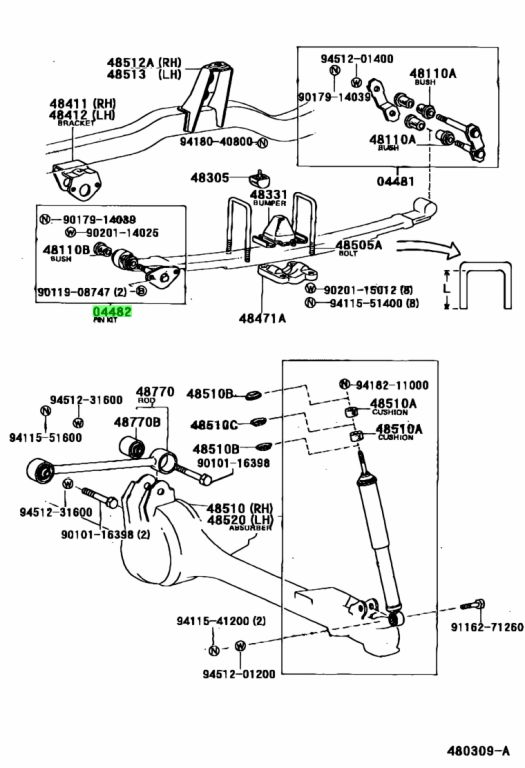 Buy Genuine Toyota 0448435060 (04484-35060) Pin Kit, Front Spring;pin ...