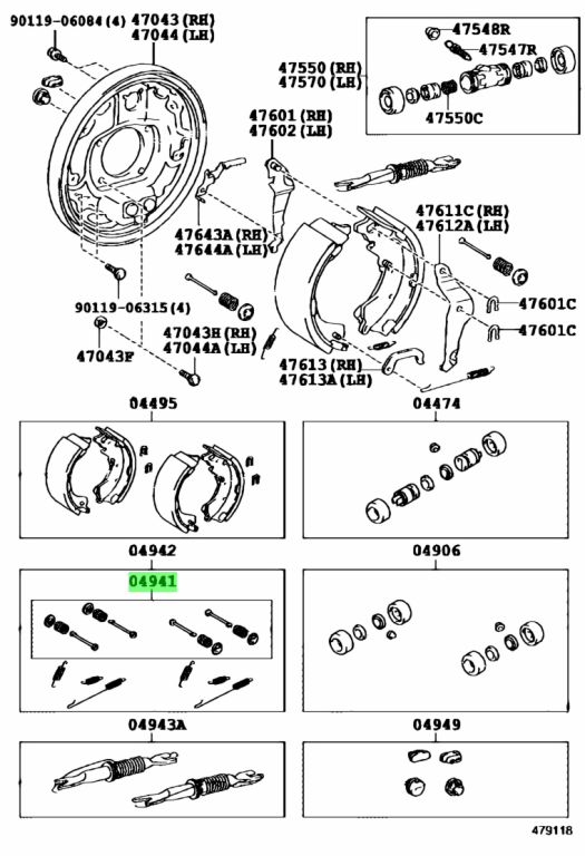 Buy Genuine Toyota 0494126010 (0494126010) Spring Kit, Rear Brake Shoe