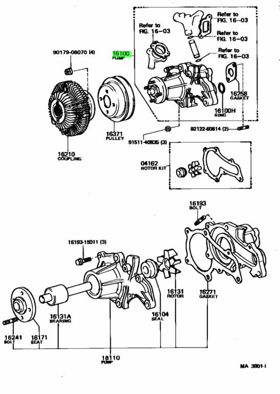 Buy Genuine Toyota 1610019095 (16100-19095) Pump Assy, Water. Prices ...