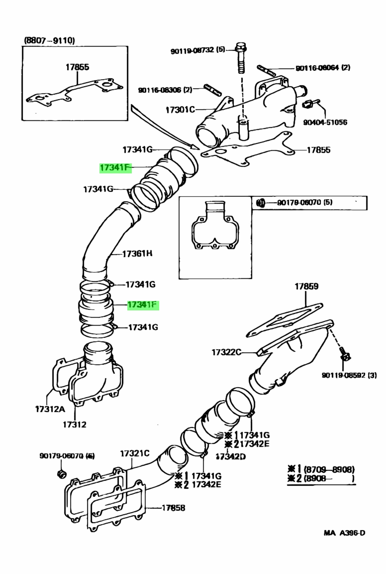 Buy Genuine Toyota 1734154010 (17341-54010) Hose, Air, No.1. Prices ...